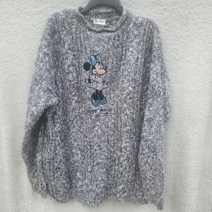 Walt Disney World Women's Gray Cable Knit Sweater with Minnie Mouse Design XL